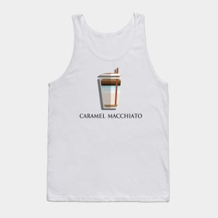 Iced Cold Caramel Macchiato coffee front view flat design style Tank Top